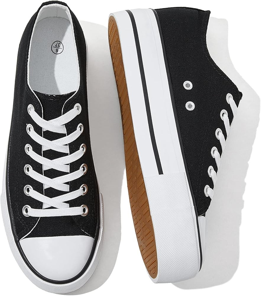 SERNIAL Womens White Platform Sneakers Low Top Platform Shoes Lace Up Canvas Shoes for Women | Amazon (US)