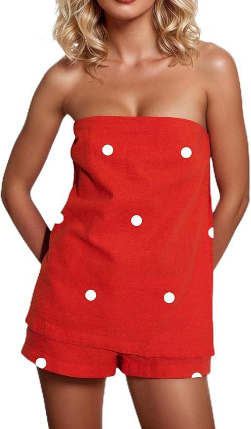 MISSACTIVER Women’s 2 Piece Lounge Set Linen Strapless Tube Top Backless Side Slit Button Casua... | Amazon (US)