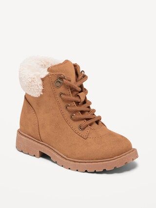 Faux-Suede Lace-Up Sherpa-Cuff Boots for Toddler Girls | Old Navy (US)