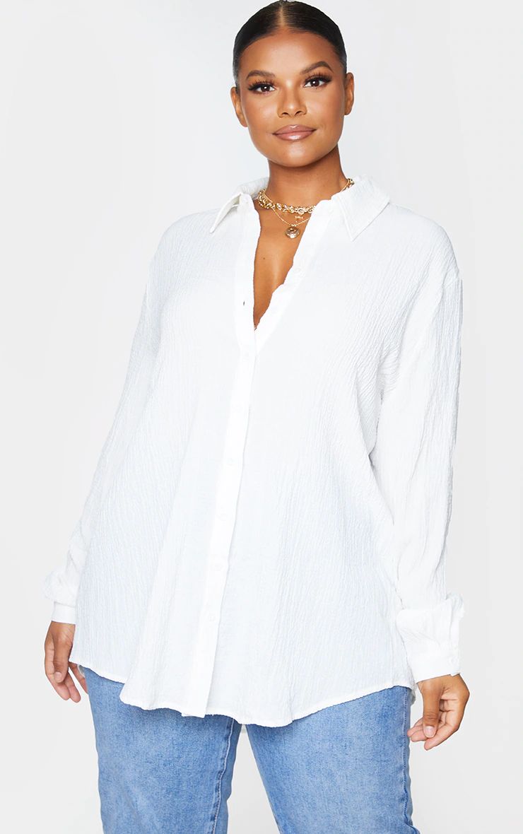 Plus White Textured Oversized Shirt | PrettyLittleThing US