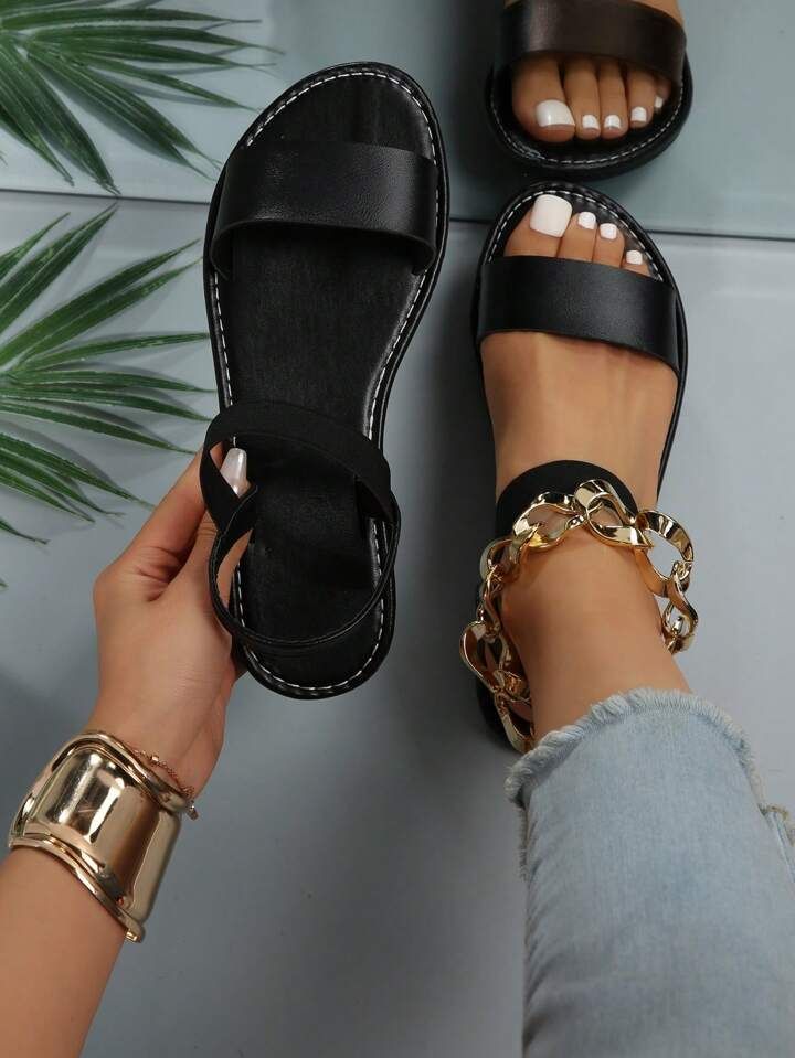 Women Minimalist Ankle Strap Sandals, Elegant Summer Flat Sandals | SHEIN
