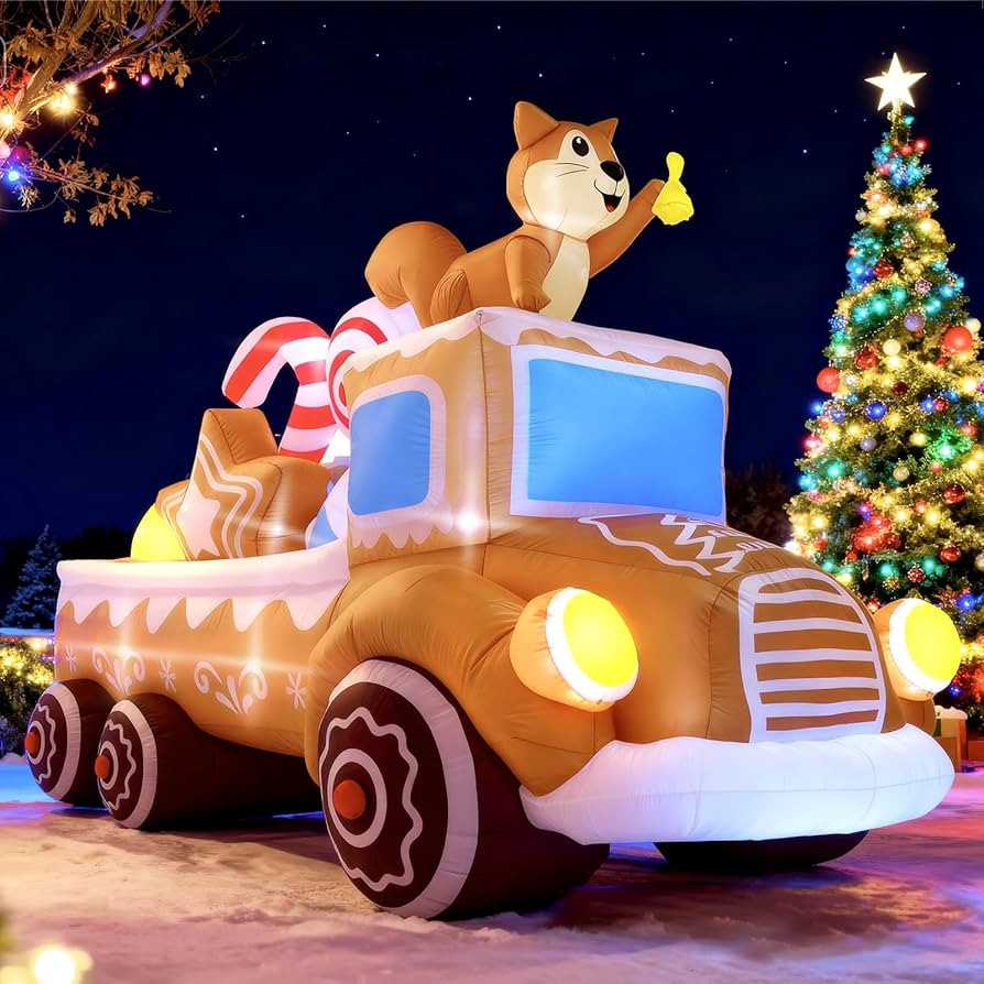 Christmas Inflatable Squirrels Truck Decoration, 8FT Long Blow-up Inflatable Truck with Bell Squi... | Amazon (US)