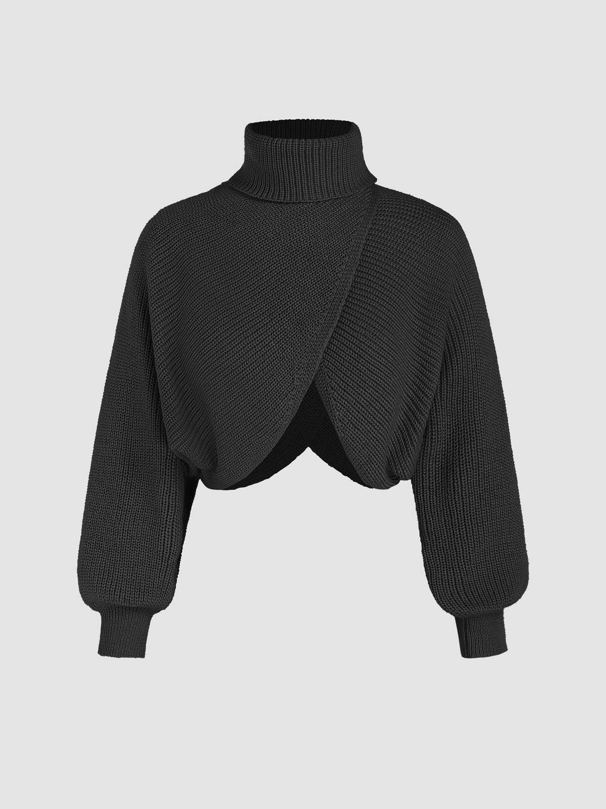 High Neck Solid Knitted Long Sleeve Crop Sweater | Cider