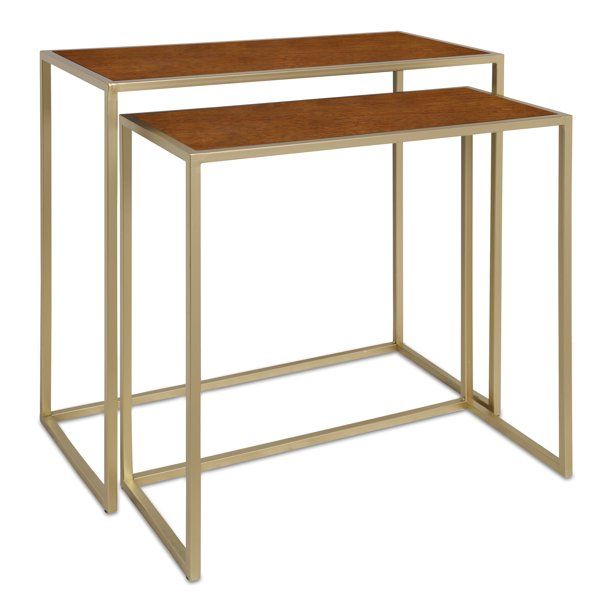 Kate and Laurel Wardwell Metal and Wood Nesting Tables 2 Piece Set, Walnut Top with Gold Base | Walmart (US)