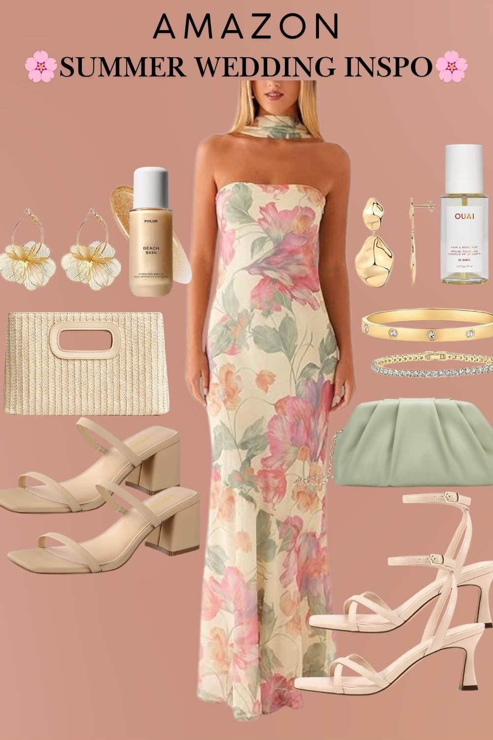 Amazon summer wedding guest inspo and this floral maxi dress is giving EVERYTHING!! 🌸✨ 

Full HEAD TO TOE look — dress, shoes, bag, jewelry AND beauty all from Amazon!! Wedding season is here and you do not need to spend a fortune to look absolutely stunning!!

Everything in this look:
🌸 Cream floral strapless maxi dress with scarf tie neck
🤍 Nude strappy double strap block heel sandal
🤍 Blush strappy ankle strap stiletto heel sandal
🤍 Natural woven structured top handle clutch
🌿 Sage green ruched pouch clutch — chain strap
🌸 Cream woven flower petal statement earrings
💛 Gold sculptural teardrop drop earrings
💛 Gold diamond crystal bangle bracelet
💛 Gold tennis bracelet
✨ Phlur Beach Skin shimmer body oil — wedding

Everything is linked in my LTK — tap below to shop!! 👇🏻🔗🌸





#amazonwedding #amazonweddingguest #amazonweddingguestdress #summerweddingguest #summerwedding #weddingguest #weddingguestdress #weddingguestoutfit #weddinggueststyle #weddingseason #weddingseason2026 #outdoorwedding #gardenw edding #beachwedding #floralweddinggue st #floralmaxidress #floraldress #straplessdress #scraftieneck #weddingmaxi #weddingdress #weddingoutfit #weddingootd #weddinglook #weddinginspo #weddingstyle #weddingfashion #weddingbeauty #weddingglam #weddingready #nudeheels #blockheels #strappyheels #stilettoheels #weddingheels #weddingshoes #wovenbag #clutchbag #sageclutch #pouchclutch #weddingbag #weddingaccessories #weddingjewelry #goldearrings #flowerearrings #goldearrings #tennisbracelet #goldcuff #phlur #phlurbeachskin #ouai #ouaihairmist #bodyoil #shimmerbodyoil #weddingbeauty #weddingskin #amazonfashion #amazonfinds #amazonbeauty #amazonstyle #amazonmusthaves #affordablewedding #affordableweddingguest #budgetwedding #thelookforless #designerlookalike #summerstyle #summerfashion #over40style #over40fashion #over40wedding #momstyle #ootd #LTKootd #LTKOver40 #LTKSeasonal #LTKWedding #LTKFindsUnder100 #LTKstyletip #LTKshoecrush #LTKitbag #LTKbeauty #LTKGiftGuide #LTKfinds 🙌

#LTKWedding #LTKOver40 #LTKSeasonal