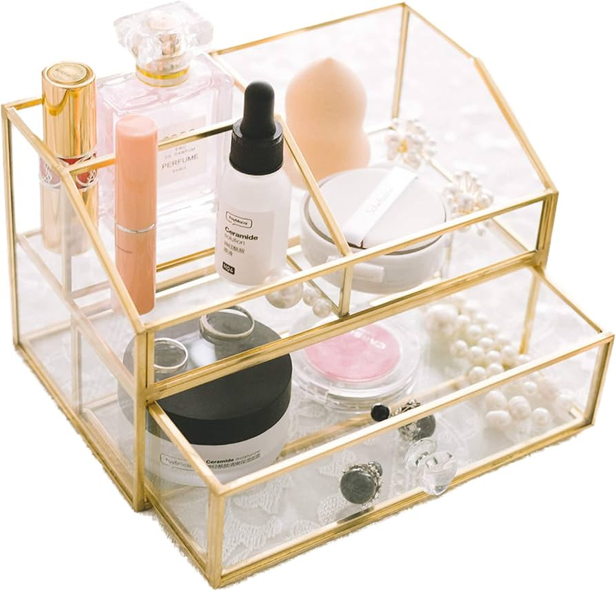 FSyueyun Makeup Organizer for Vanity, Clear Glass Drawer Organization and Storage Jewelry Display... | Amazon (US)