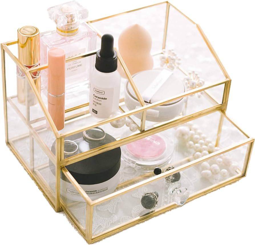 FSyueyun Makeup Organizer for Vanity, Clear Glass Drawer Organization and Storage Jewelry Display... | Amazon (US)