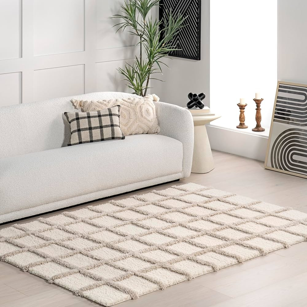 nuLOOM Christabel Checkered High-Low Shag Area Rug, 8x10, Beige | Amazon (US)