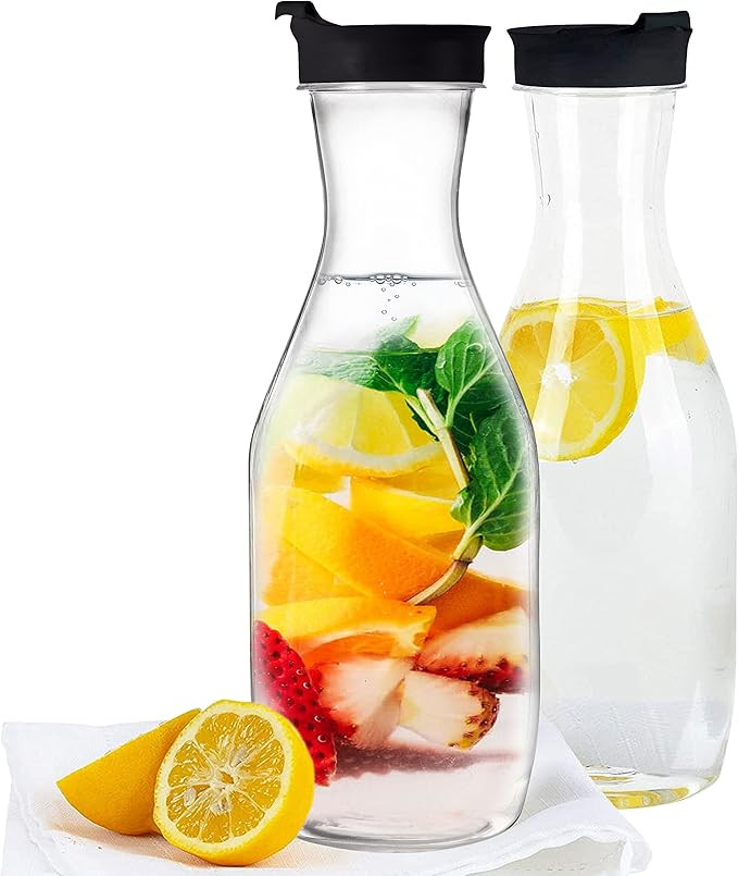 Party Bargains Clear Plastic Pitcher [2 Pack] 50 Oz Black Cap Premium Quality & Heavy Duty Water ... | Amazon (US)
