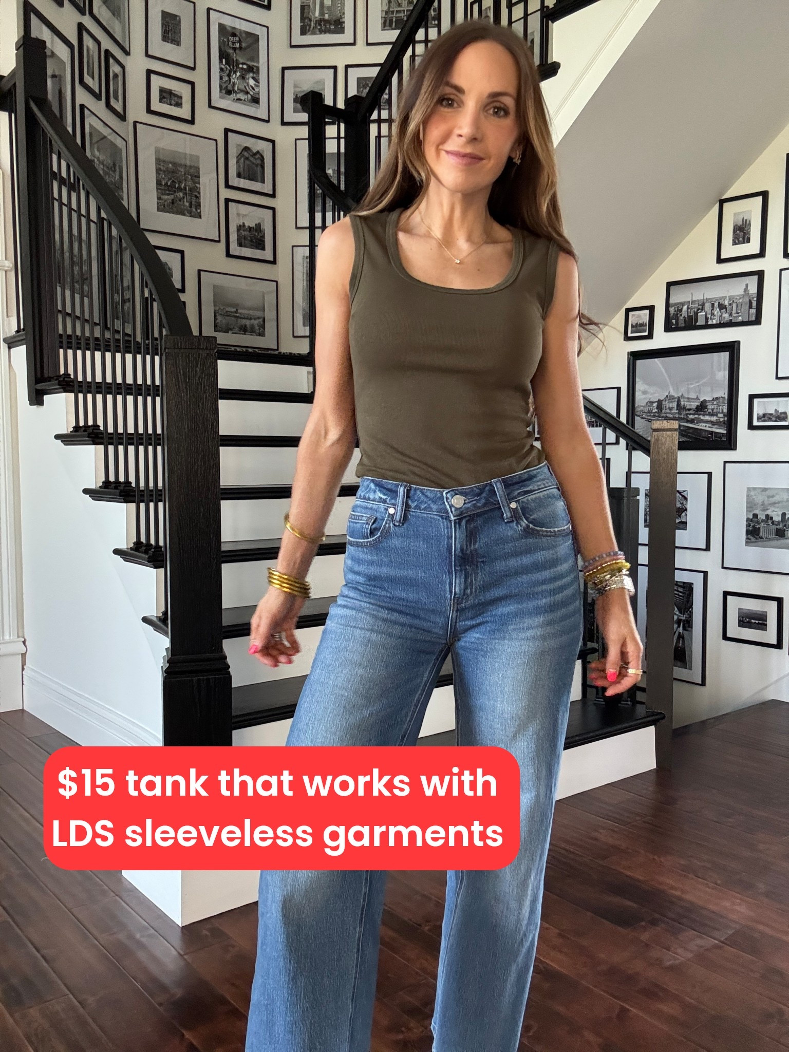 My favorite tank that works with the new sleeveless LDS garments! It comes in a few colors and is $15. I’m in a size small