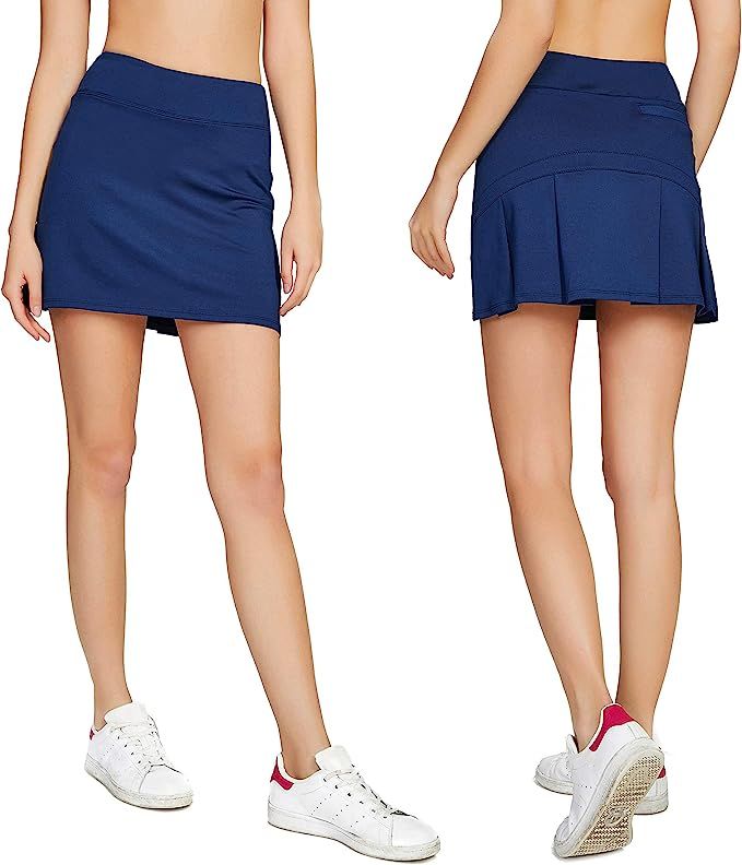 Cityoung Women's Athletic Pleated Golf Skirt with Shorts Pockets Running Tennis Workout Skorts | Amazon (US)