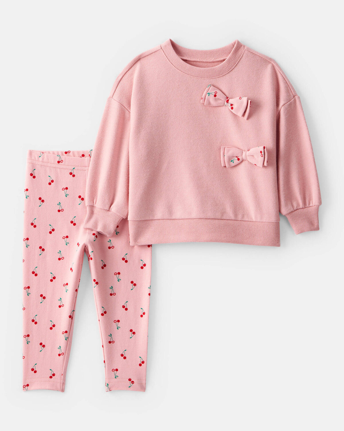 Baby Girl Cherry Bow French Terry Sweatshirt & Pant Set - Pink | Carter's Inc