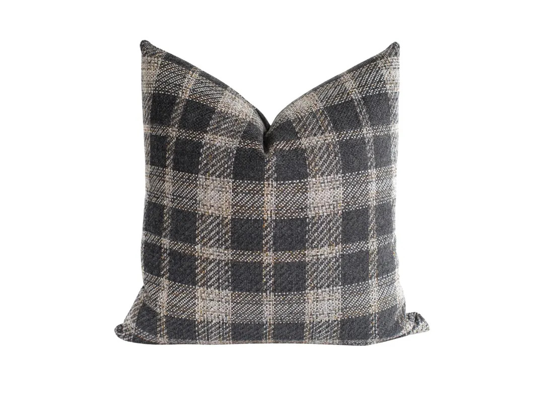 Black Plaid Pillow Cover: Modern Farmhouse Charcoal Throw Pillow - Etsy | Etsy (Global)