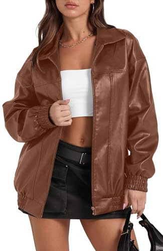 SAMPEEL Leather Jacket Women Faux Oversized Motorcycle Bomber Coats 2025 Fall Fashion Outfits Win... | Amazon (US)