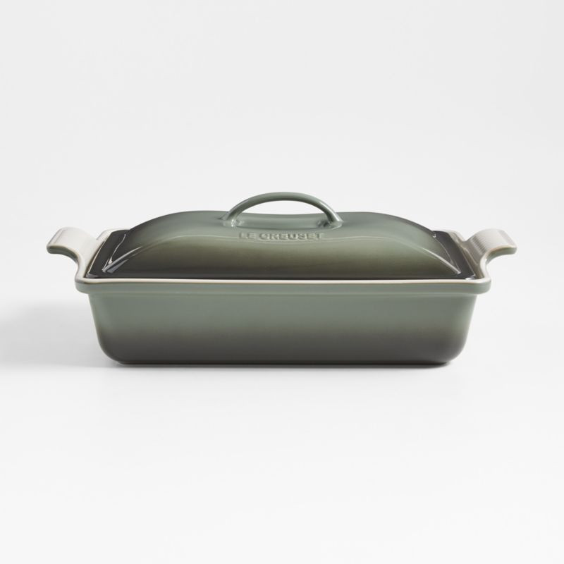 Le Creuset Heritage 4-Qt. Thyme Rectangular Casserole Dish with Lid + Reviews | Crate & Barrel | Crate & Barrel