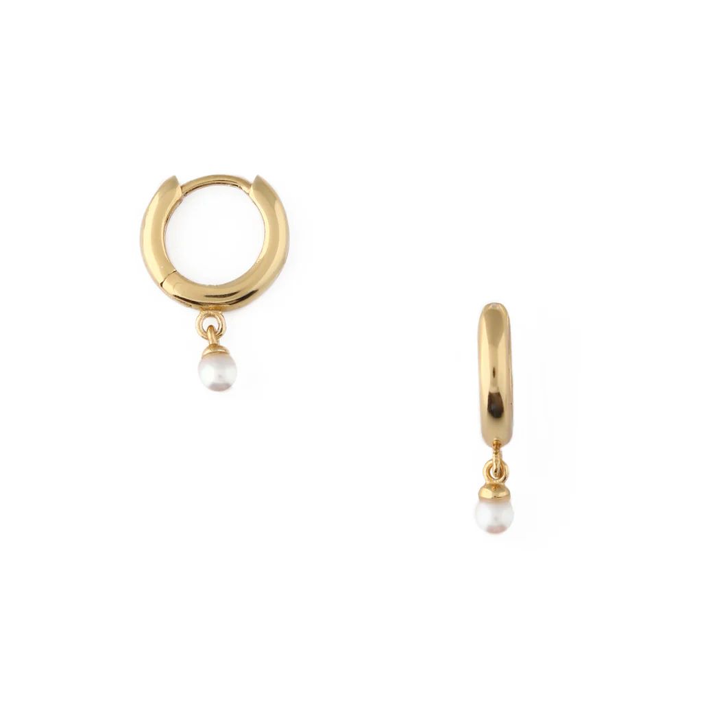 LUXE Micro Pearl Drop Huggie Hoop Earrings | Orelia London