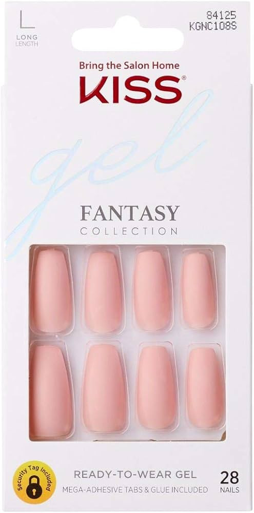 KISS Gel Fantasy Ready-to-Wear Press-On Gel Nails, “All About You”, Long, Pink, Matte Finish,... | Amazon (US)