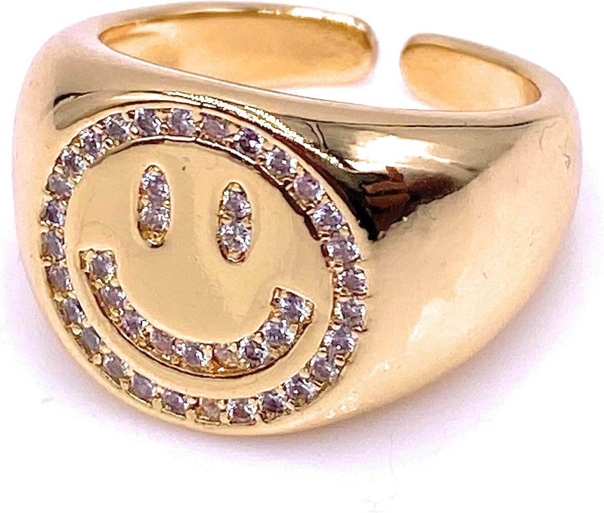 LESLIE BOULES 18K Gold Plated Happy Smile Face Cuff Ring for Women Fashion Jewelry | Amazon (US)