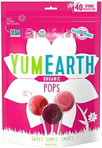 YumEarth Organic Spring Lollipops, Fruit Flavored Pops, 40 Count - Allergy Friendly, Non GMO, Gluten | Amazon (US)
