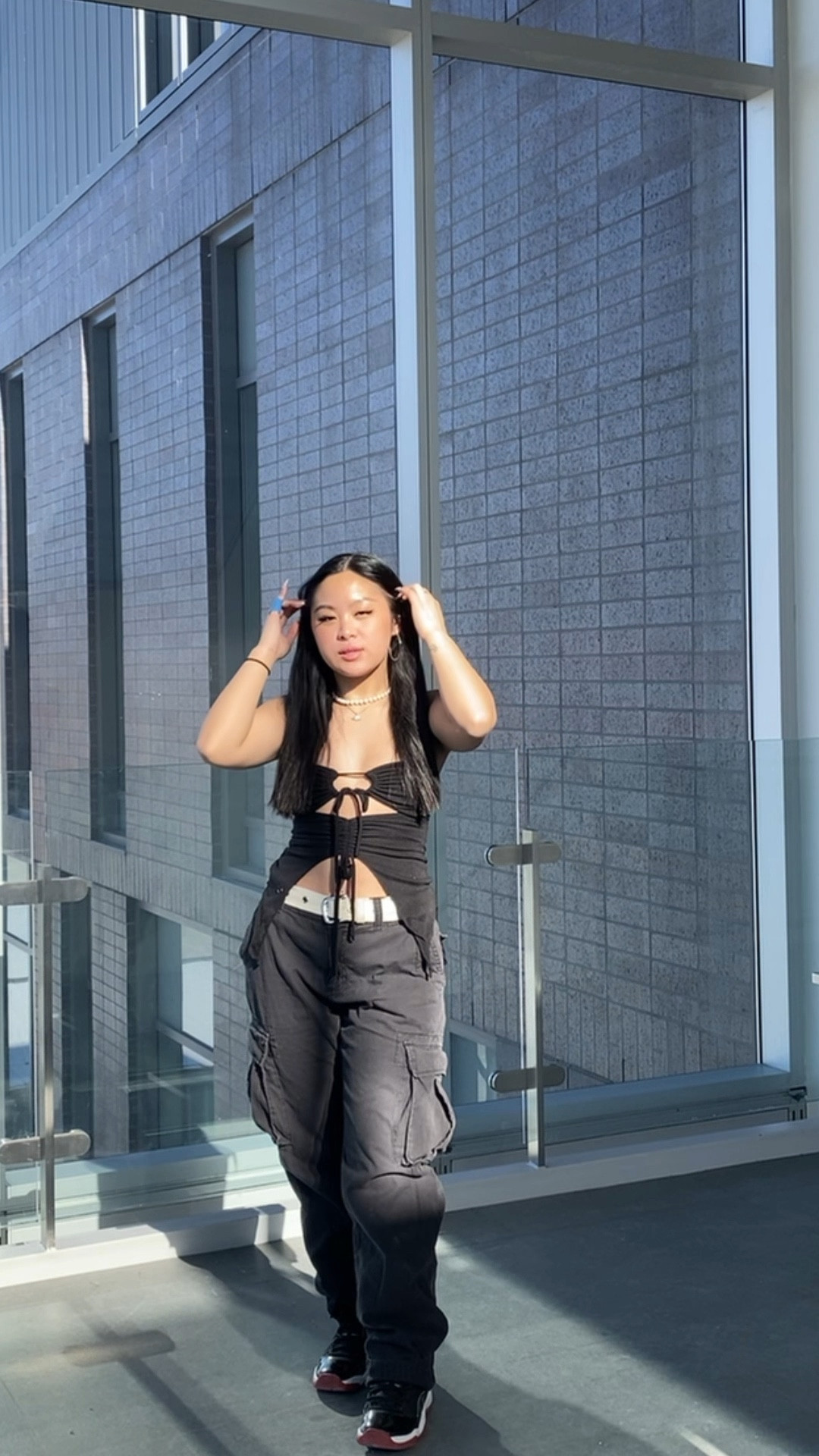 street style, cargo pants, cut-out crop top, jordan 11s, white fabric belt, y2k inspired, hip-hop fashion

#LTKfit #LTKstyletip