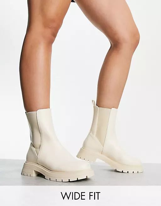 ASOS DESIGN Wide Fit Alfie chunky chelsea boots in off-white | ASOS (Global)