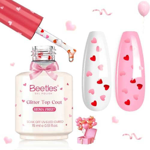 Beetles Valentine's Day Limited Heart Gel Top Coat 15ml - Hema Free Glitter Shine No Wipe Top Coa... | Amazon (US)