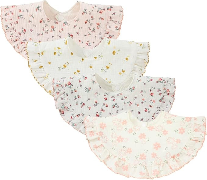 Nishine 4 pcs Unisex Baby Muslin Bandana Drool Bibs 360 Degree Rotatable Cotton Teething Feeding ... | Amazon (US)