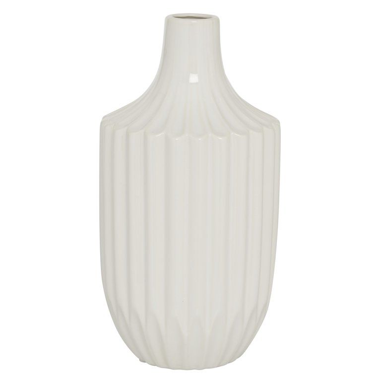 DecMode 13" Stripe Texture White Ceramic Vase | Walmart (US)
