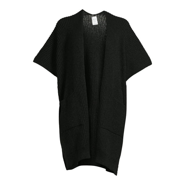 Time and Tru Women's Ribbed Sweater Cape with Pockets, One Size, Black Soot | Walmart (US)