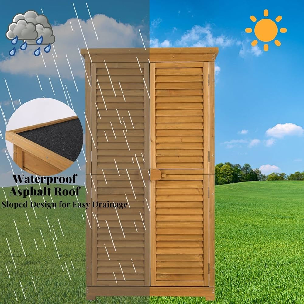 Outvita Outdoor Storage Cabinet, 63in Wooden Garden Tools Shed with 2 Lockable Doors, 3 Adjustabl... | Amazon (US)
