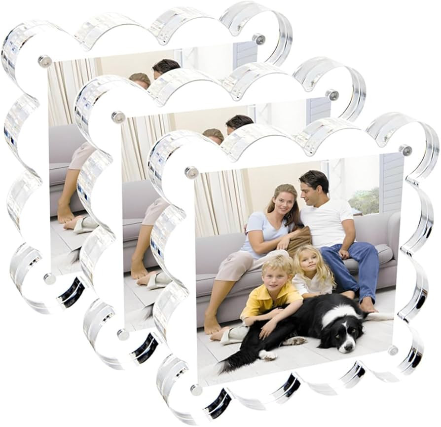 3 Pack 4x4 Inch Magnetic Acrylic Picture Frame,10+10mm Thick Block,Double Sided Clear scalloped f... | Amazon (US)