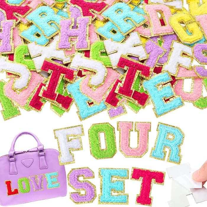 Yilloog 104 Pcs Self-Adhesive Chenille Letter Patches Glitter Initial Stickers Embroidered Fuzzy ... | Amazon (US)