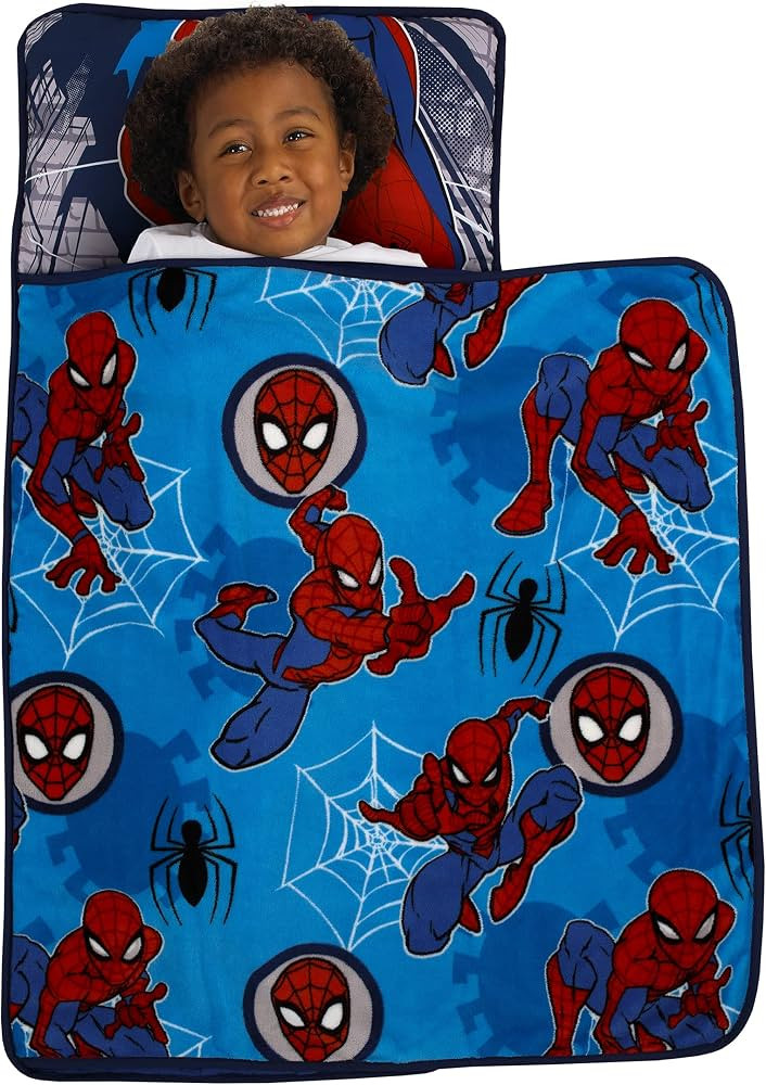Disney Marvel Spiderman Wall Crawler Red, White, and Blue Spider Webs Preschool Toddler Nap Mat | Amazon (US)