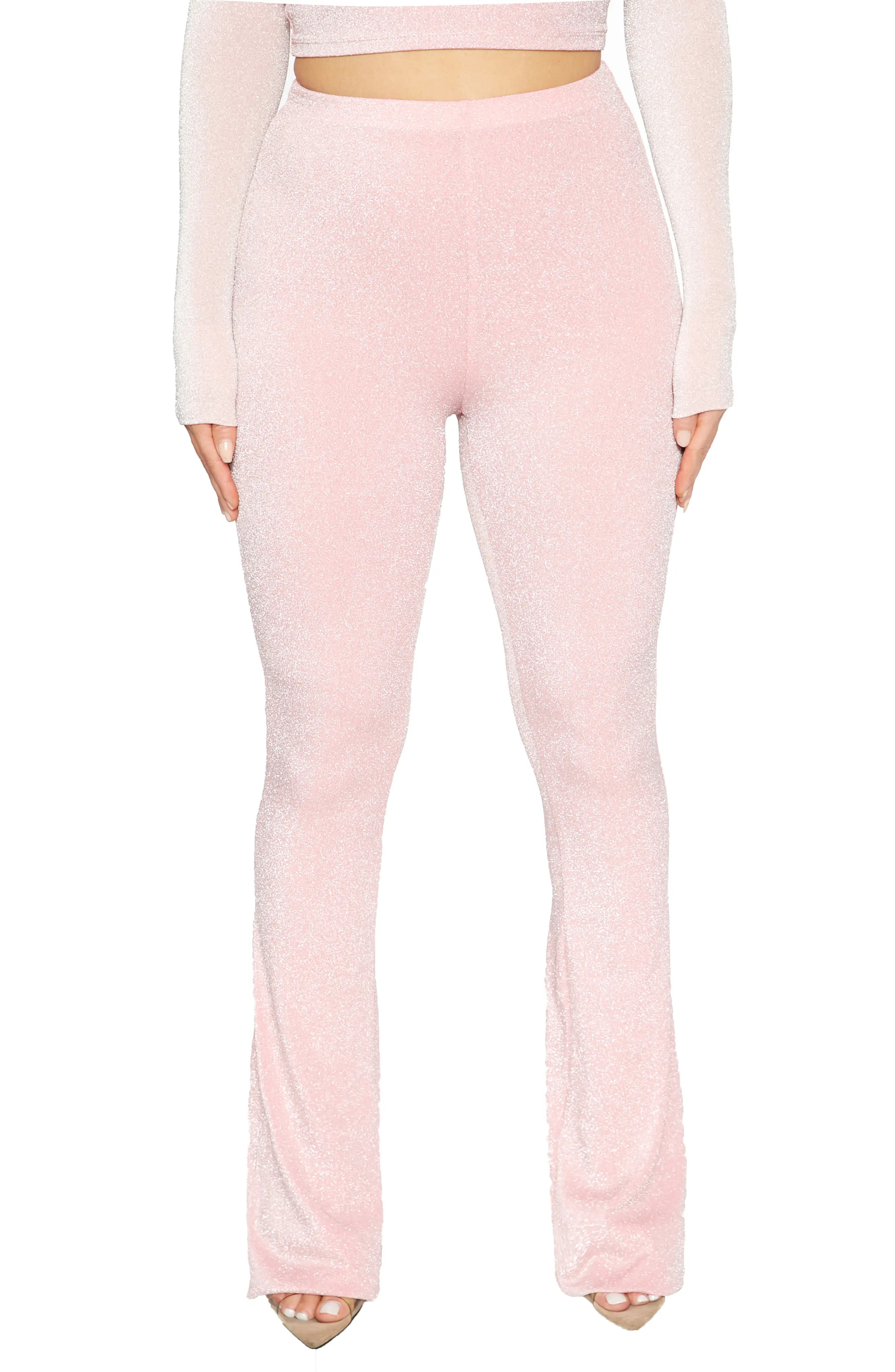 Naked Wardrobe Metallic Straight Leg Pants, Size Large in Pink at Nordstrom | Nordstrom