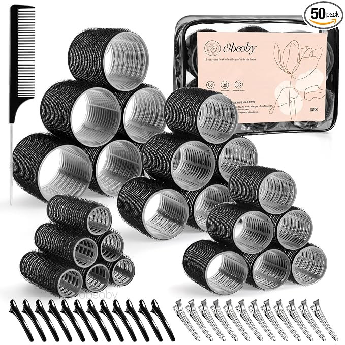 4 Sizes Self-Grip Hair Rollers Set - 50 Pcs Jumbo Curlers for Long, Short Hair and Bangs (25mm, 3... | Amazon (US)