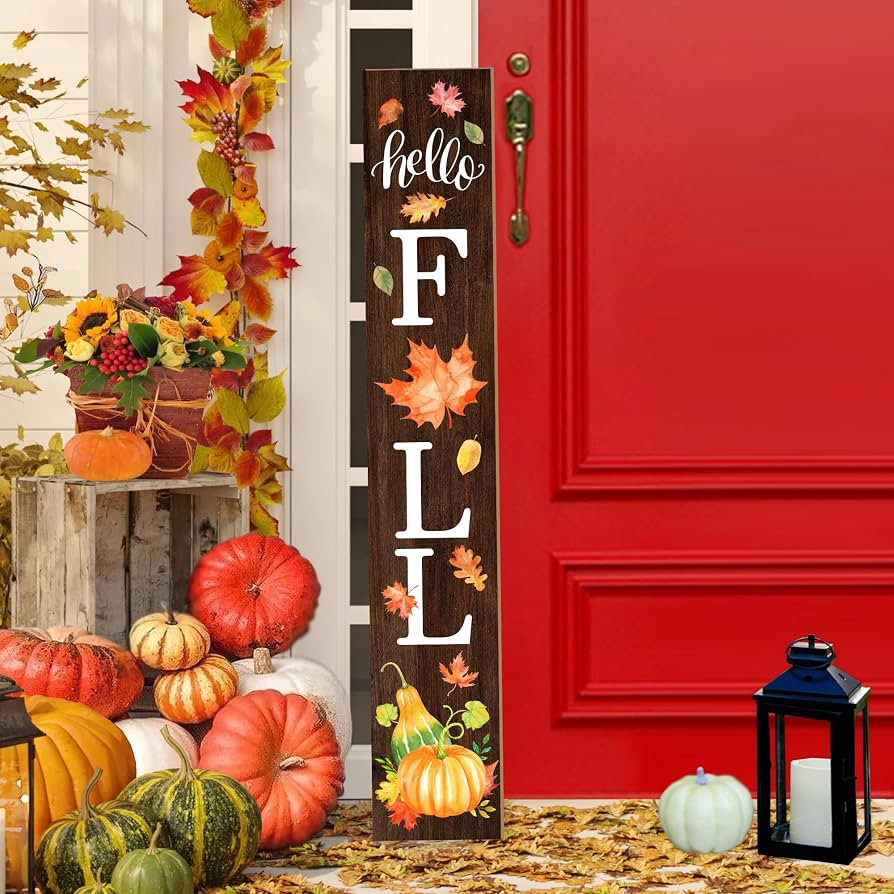Hello Fall Welcome Sign for Front Porch Standing, Wooden Porch Sign with Leaves for Front Door De... | Amazon (US)