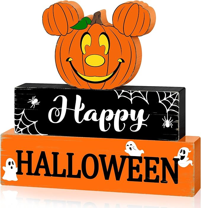 Halloween Mouse Wooden Table Signs Pumpkin Decor, 3PCS Happy Halloween Freestanding Rustic Tablet... | Amazon (US)