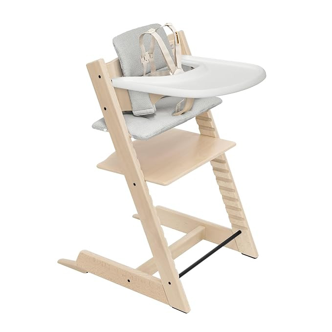 Stokke Tripp Trapp High Chair 2 (Natural), Cushion 2 (Nordic Grey) + Stokke Tray (White) - Includ... | Amazon (US)