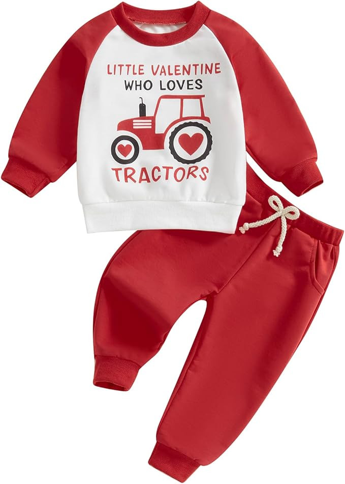 MAYUMMPY Baby Boy Girl Valentine's Day Outfit Long Sleeve Heart Print Sweatshirt Pants Toddler Sw... | Amazon (US)