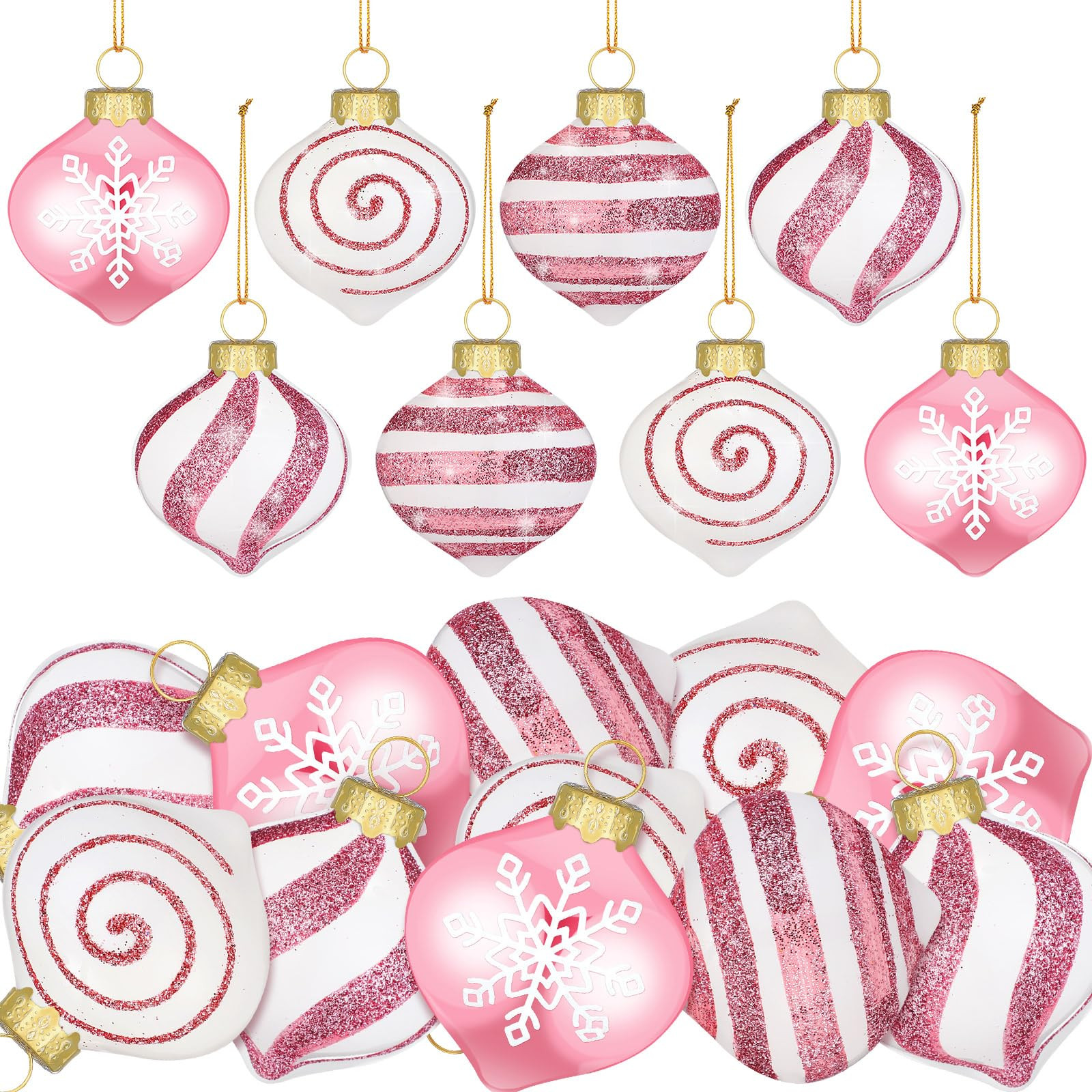 Realspring 12 Pcs Christmas Ball Ornament Glittering Hanging Xmas Balls for Tree Classic Peppermi... | Amazon (US)