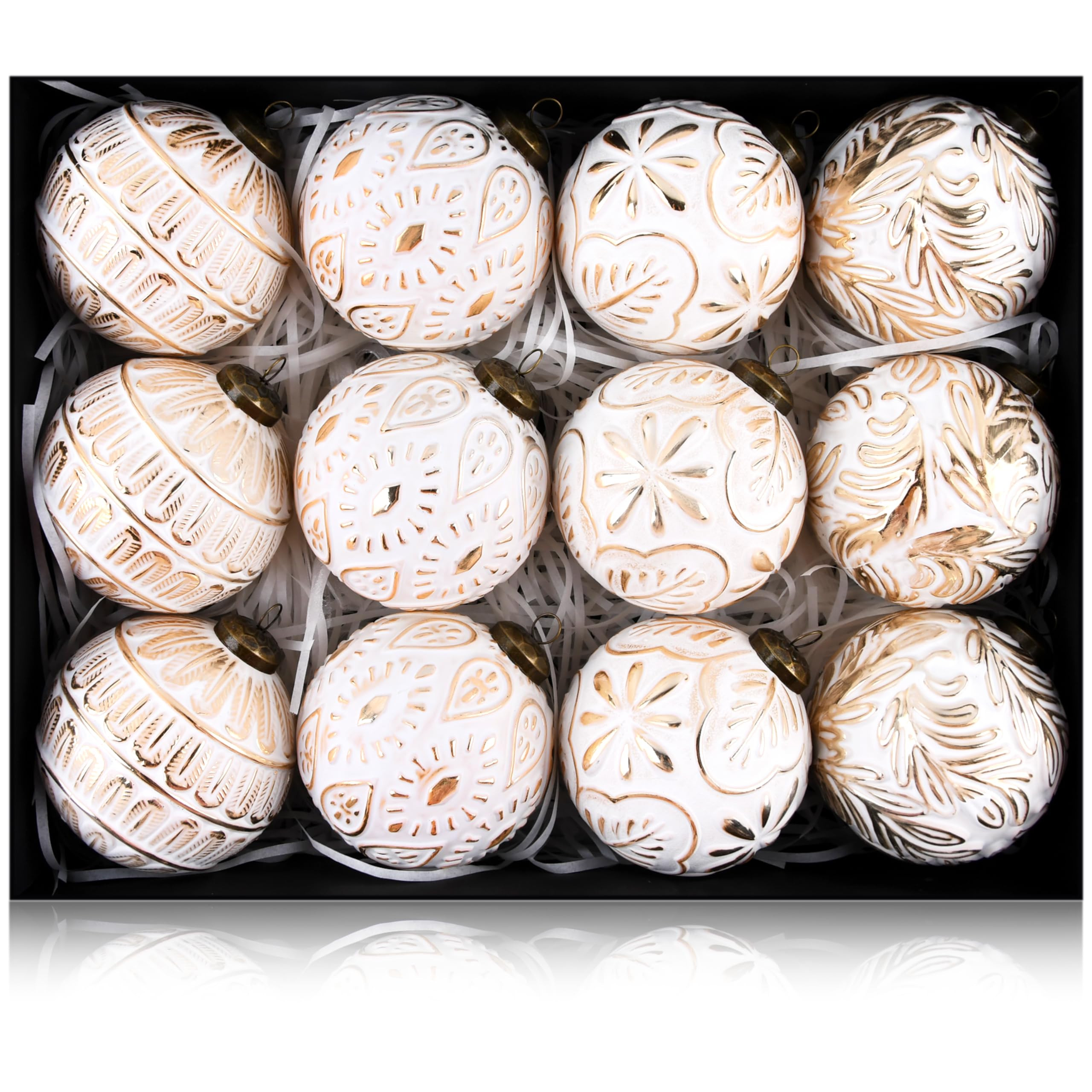 Vintage Christmas Ornaments for Tree Decorations - Rustic Christmas Ball Ornaments Gold White for... | Amazon (US)