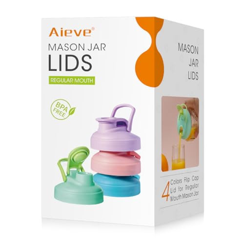 AIEVE Mason Jar Pour Spout Lid, 4 Pack Regular Mouth Mason Jar Lids with Flip Top,Reusable and Leak-Proof Plastic Canning Pitcher Lids tor Milk, Coffee, Juice, Lemonade,Colorful(Jars not Included) | Amazon (US)