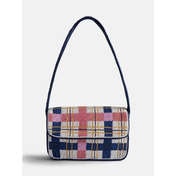 Free Assembly Women's Beaded Plaid Shoulder Bag, Multi | Walmart (US)