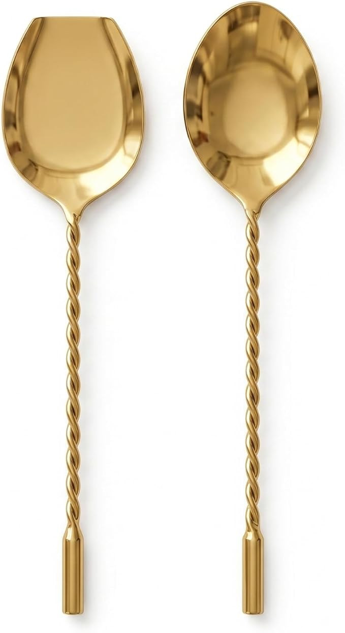 nestroots Stainless Steel Golden Serving Spoon Set of 2 | Large Heavy Duty Catering & Buffet Serv... | Amazon (US)