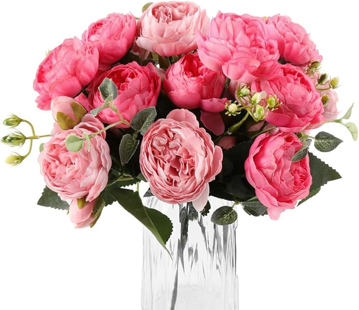 Amazon.com: DEEMEI Artificial Peony Flower Silk Peonies Bouquet 4 Bundles Fake Flowers Bulk for H... | Amazon (US)
