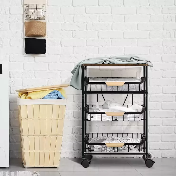 NEX 4 Tier Storage Cart with Mesh Basket Black