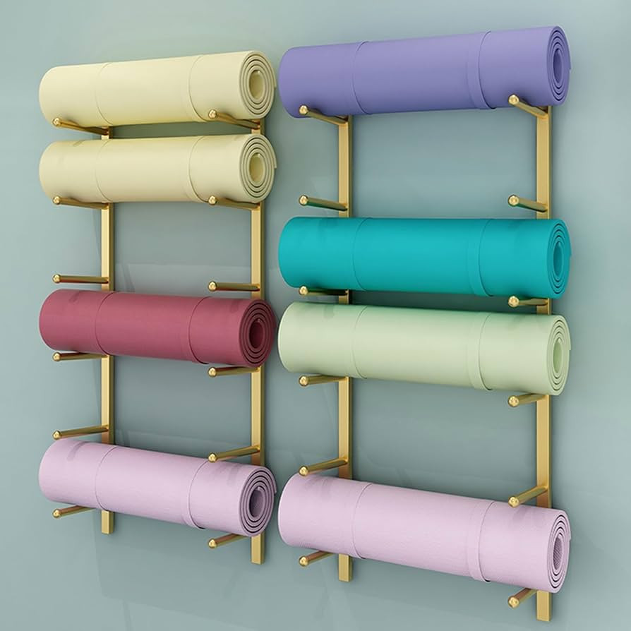 Yoga Mat Storage Rack, Wall Mounted Yoga Mat Holder, Large Capacity Storage Shelf, Multi-layer St... | Amazon (US)