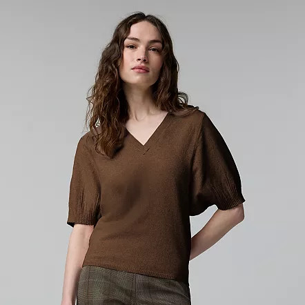 Women's Simply Vera Vera Wang Pleat Sleeve Luxe Cashmere Blend Sweater, Size: XL, Brown | Kohl's