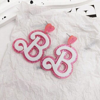 1pair Pink Acrylic Earrings B | SHEIN