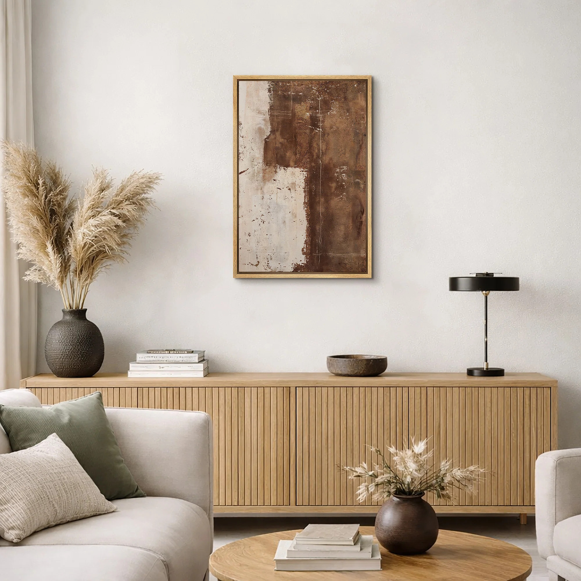 Abstract Shape "Warm Dark Brown Neutral Modern Organic Artwork, Minimalist Rustic Living Room Wal... | Wayfair North America